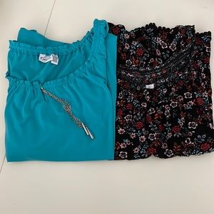 TWO- pheasant tops pretty aqua and floral size 2X non smoking home